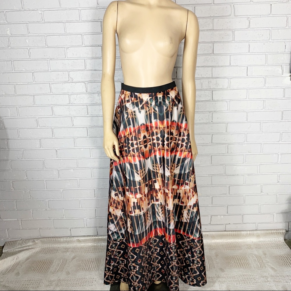 Anthropologie Orange Motif Kaleidoscope Maxi Skirt